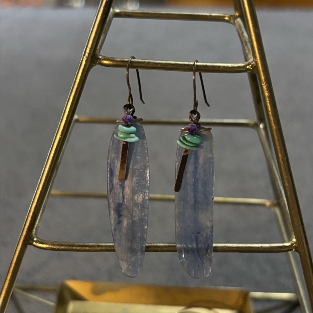 Artisan Blue Dangle Earrings with Mint Accent